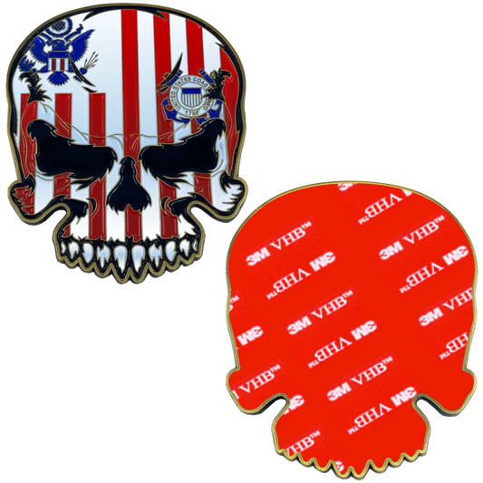 CL-GG  US Coast Guard Flag 3M adhesive Coastie Skull Challenge Coin for vehicle boat car truck safe locker award USCG