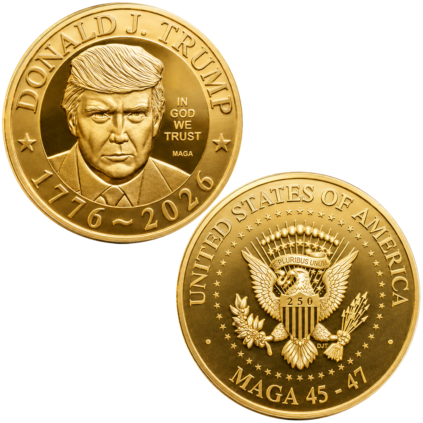 EL15-23 President Donald Trump Liberty Coin 1776 - 2026 250th Anniversary Mirror Finish Challenge Coin