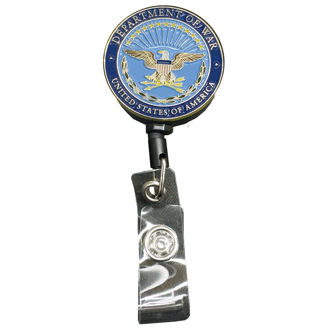BL11-16 Department of War new 2025 seal Secretary Metal ID Reel retractable Card Holder Pete Hegseth DOD