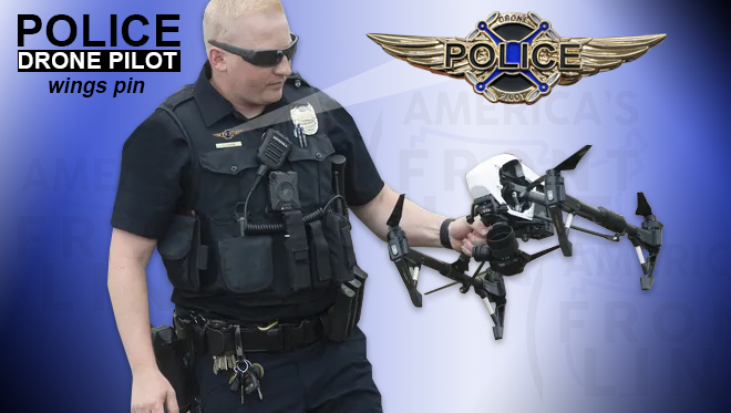 KK-018 Police Drone Pilot Full size UAS FAA Commercial Wings pin for uniform wear