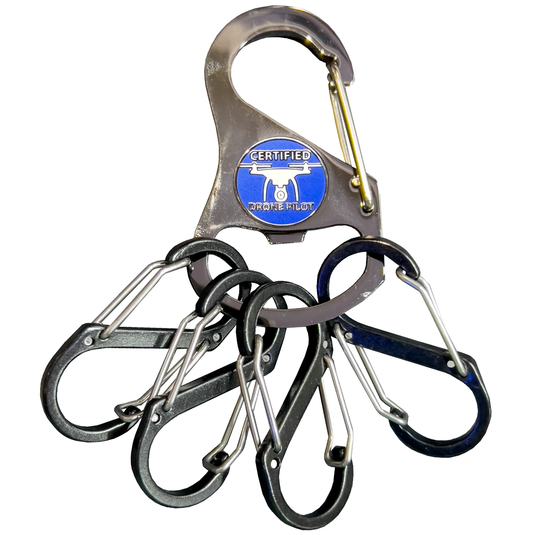 UAS FAA Commercial Drone Pilot Vest Carabiner Keychain with 4 carabiner clips and bottle opener function