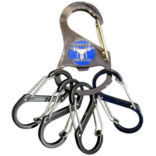 UAS FAA Commercial Drone Pilot Vest Carabiner Keychain with 4 carabiner clips and bottle opener function