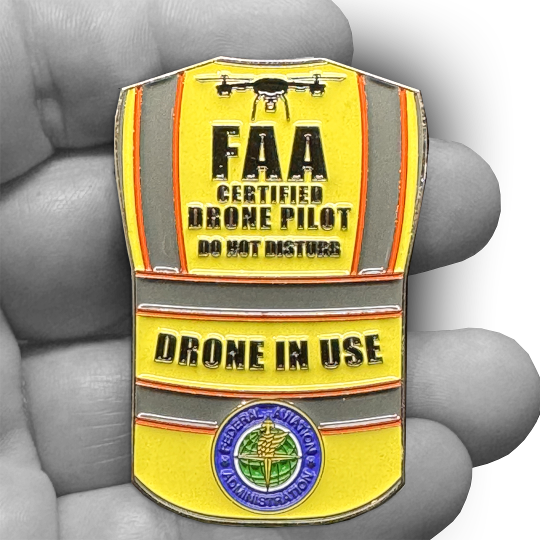 GL8-008 UAS FAA Commercial Drone Pilot Vest Pin Wings alternative DRONE IN USE lapel