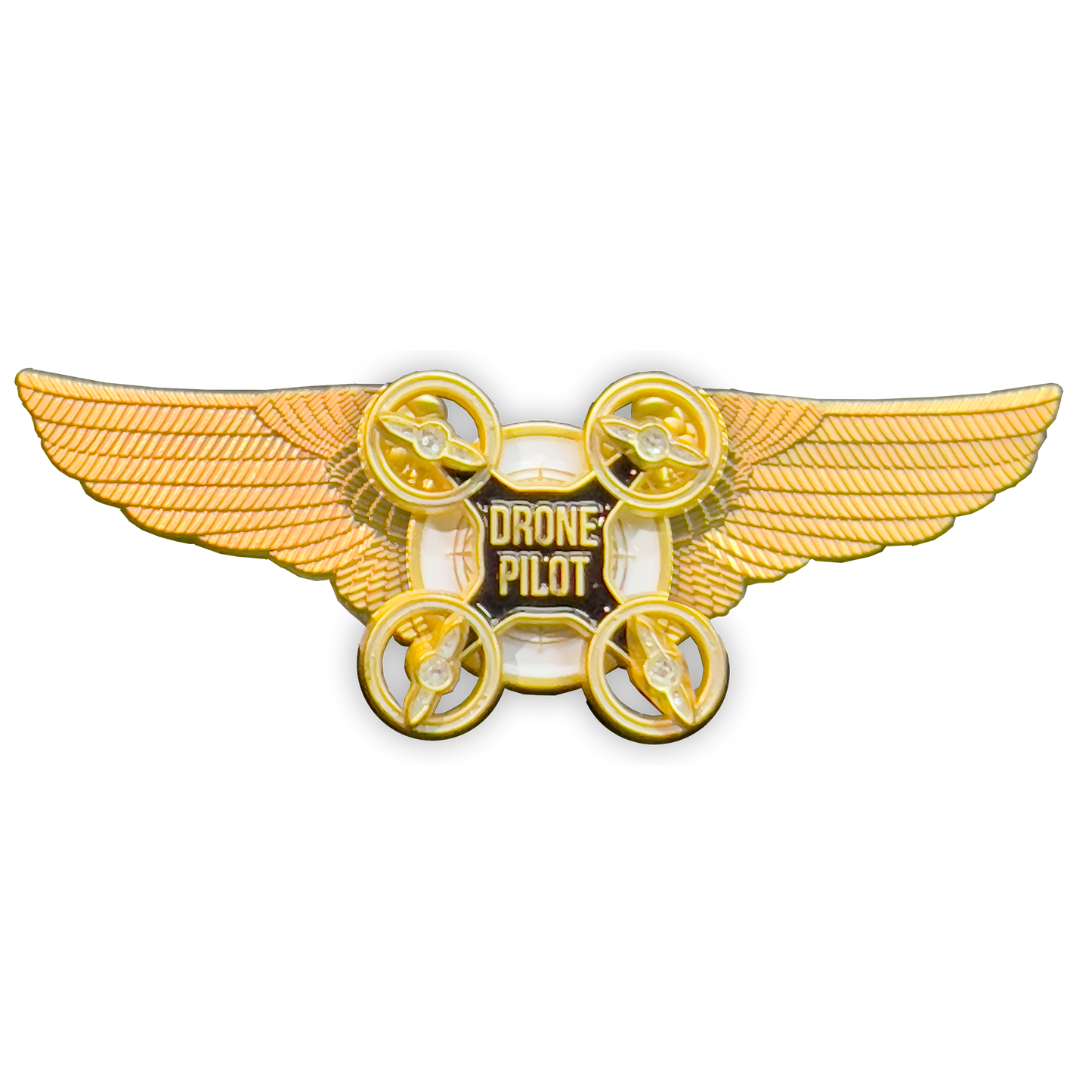 BL4-005 Gold Full size UAS FAA Commercial Drone Pilot Wings pin with spinning propellers