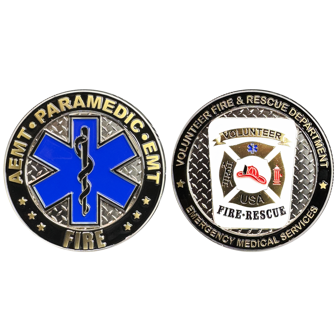 BL3-002 Volunteer Fire Fighter AEMT EMT Paramedic Fire Rescue Department Challenge Coin