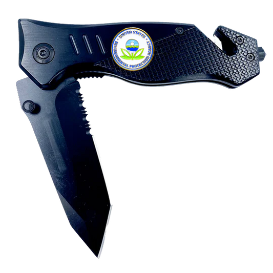 EPA Environmental Protection Agency collectible 3-in-1 Police Tactical Rescue knife tool with Seatbelt Cutter, Steel Serrated Blade, Glass Breaker