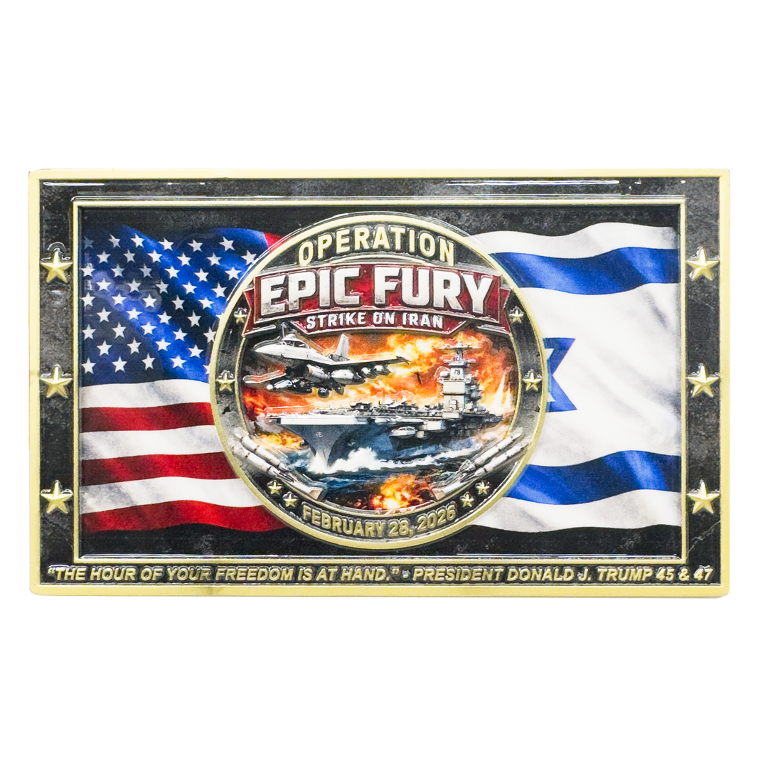 CL-WW Epic Fury Challenge Coin Honoring Pete Hegseth President Trump MAGA F-15 USS Abraham