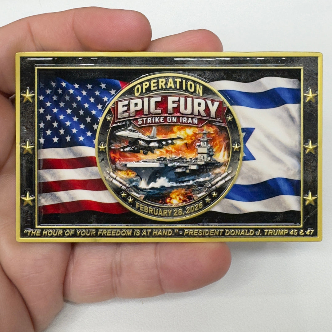 CL-WW Epic Fury Challenge Coin Honoring Pete Hegseth President Trump MAGA F-15 USS Abraham