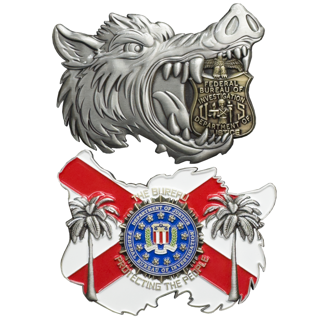 BL9-18 FBI Special Agent Intel Analyst Hog Wild Boar Challenge Coin Alligator Alcatraz style