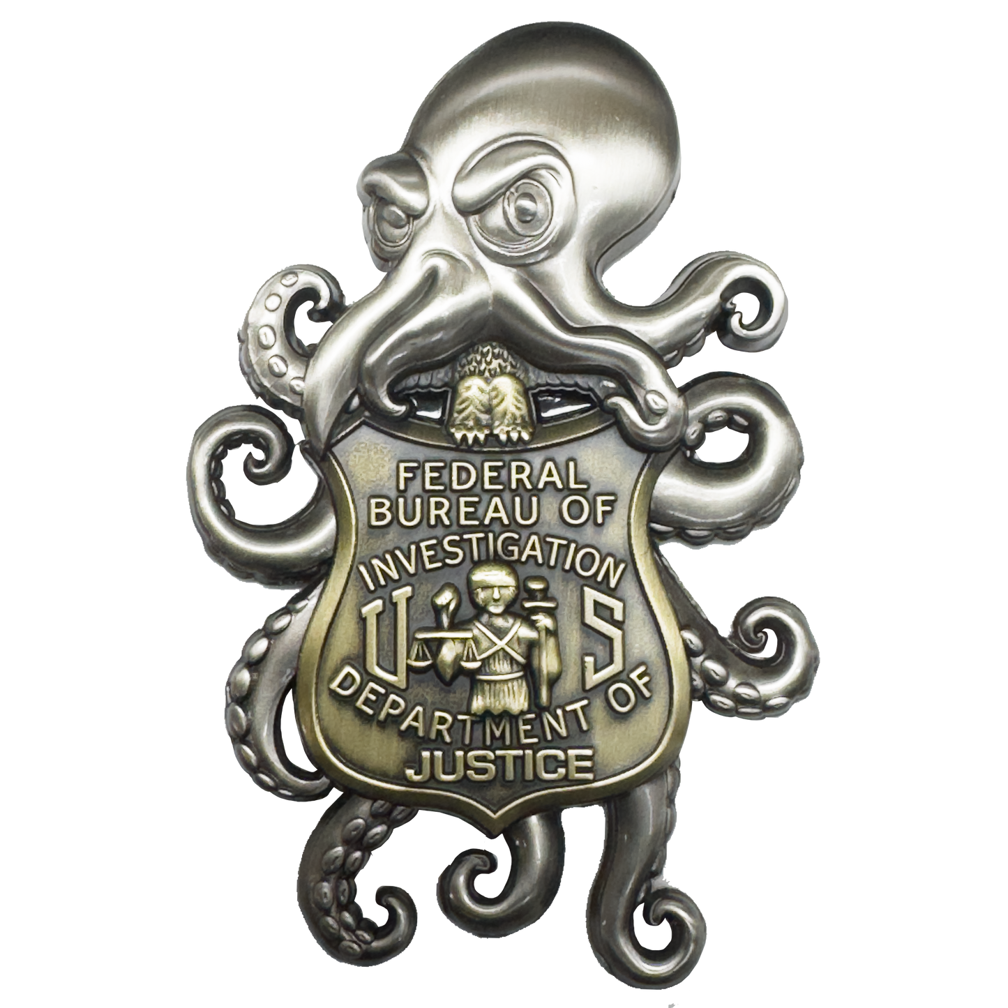 EL16-15 FBI Special Agent Intel Analyst Octopus Challenge Coin Florida Gator Alligator Alcatraz style
