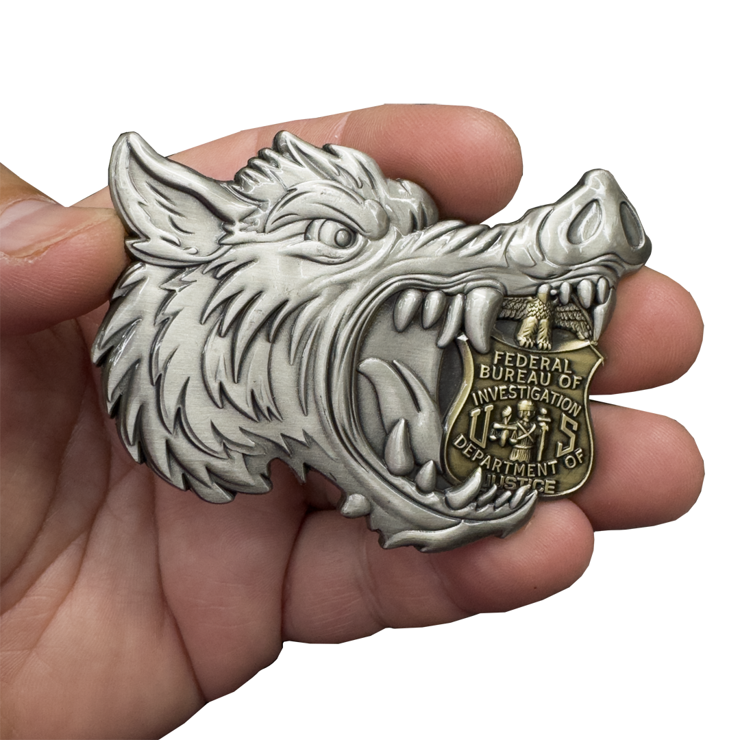 BL9-18 FBI Special Agent Intel Analyst Hog Wild Boar Challenge Coin Alligator Alcatraz style