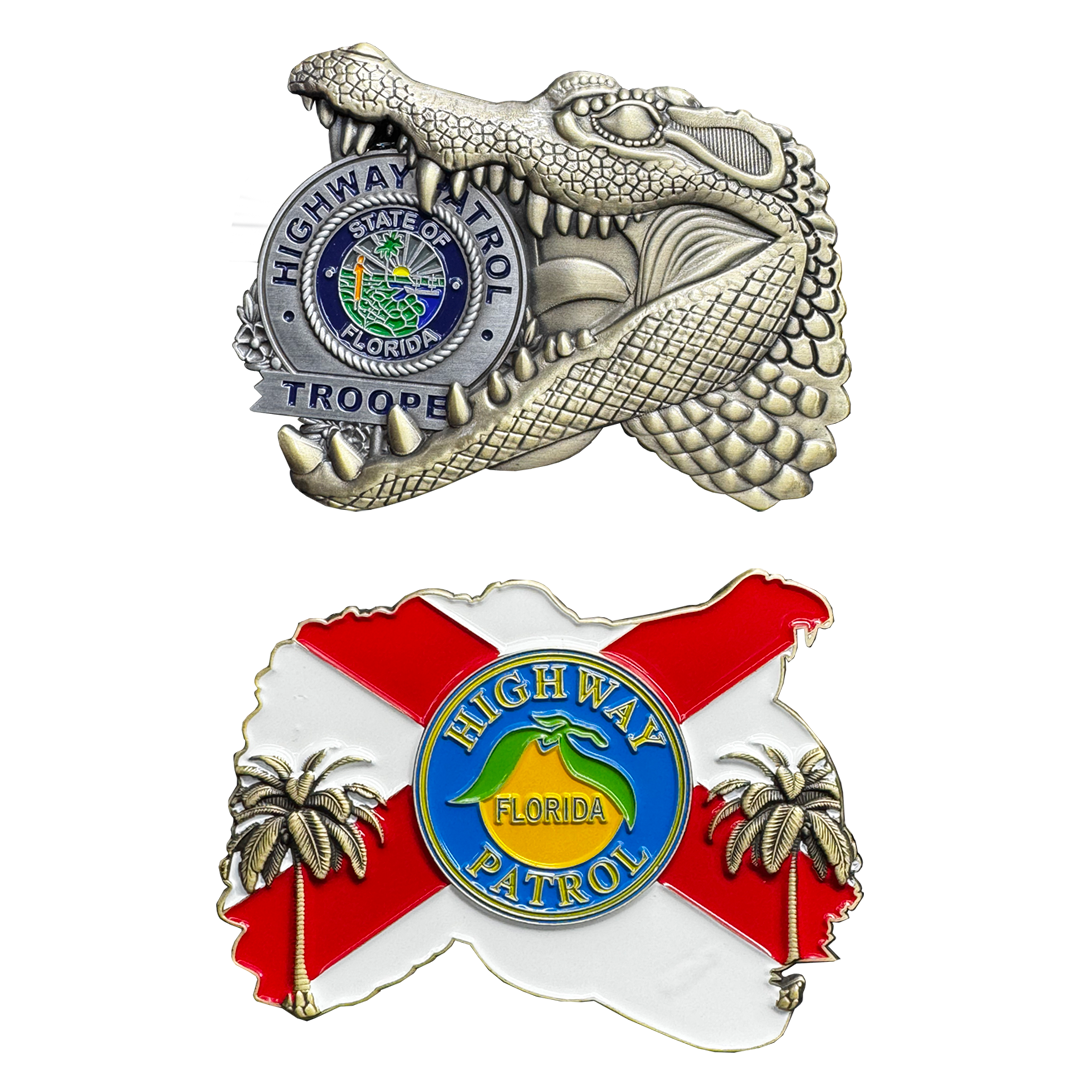 BL14-7 Florida Highway Patrol FHP State Trooper Challenge Coin Alligator Alcatraz Gator