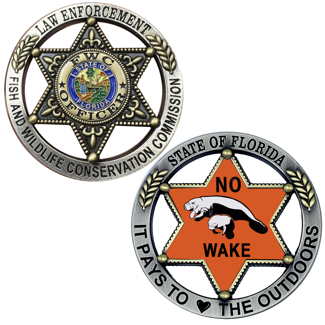 BL11-4 Florida FWC Challenge Coin Fish and Wildlife Conservation Commission Officer Agent Manatee No Wake FWL