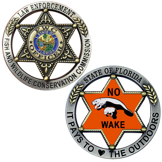 BL11-4 Florida FWC Challenge Coin Fish and Wildlife Conservation Commission Officer Agent Manatee No Wake FWL