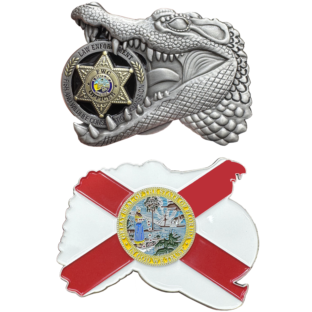 BL15-3 Florida FWC Fish and Wildlife Conservation Commission Alligator Alcatraz Challenge Coin Gator