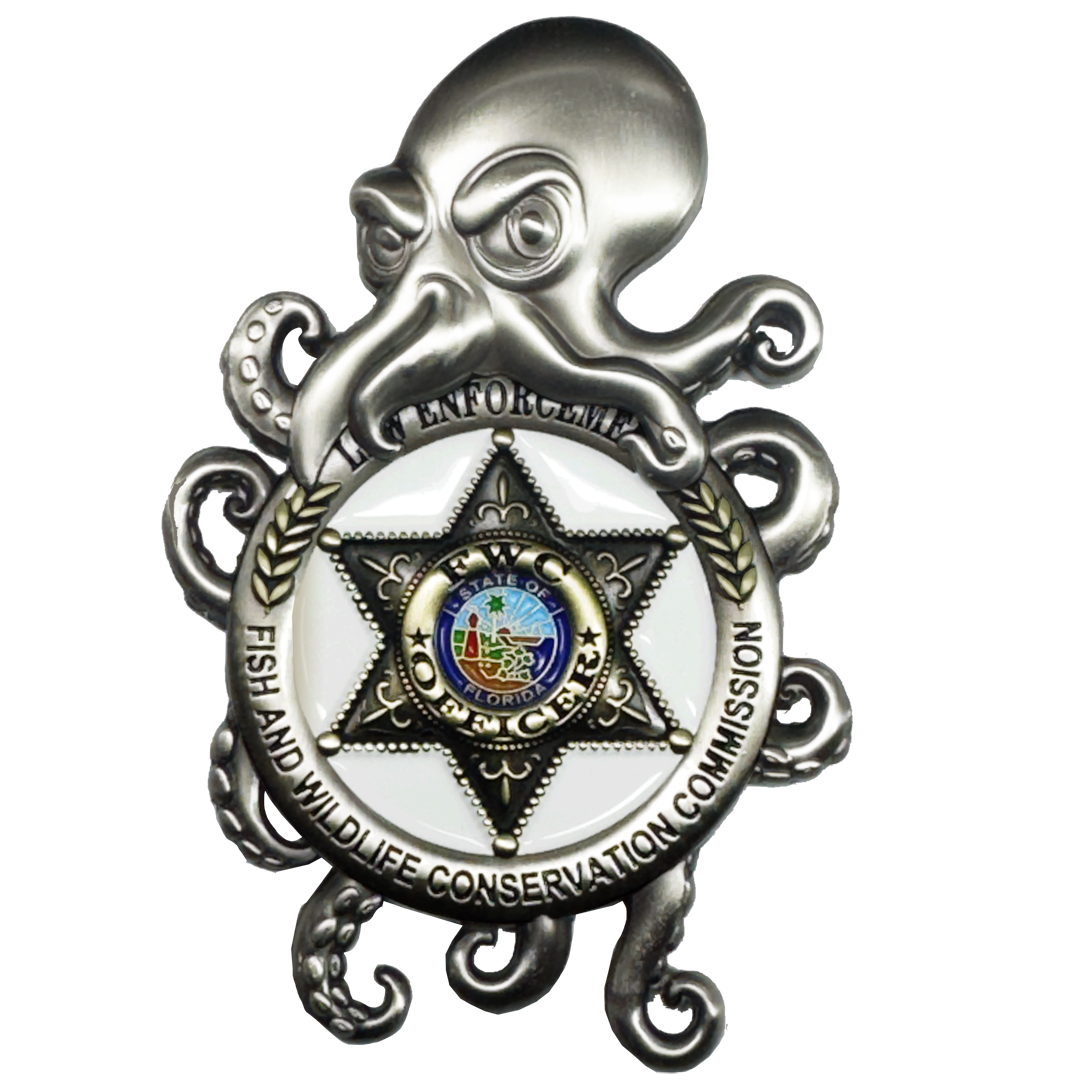 BL10-8 Florida FWC Challenge Coin Fish and Wildlife Conservation Commission Officer Agent Octopus FWL