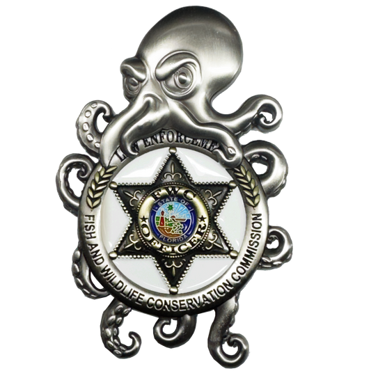 BL10-8 Florida FWC Challenge Coin Fish and Wildlife Conservation Commission Officer Agent Octopus FWL