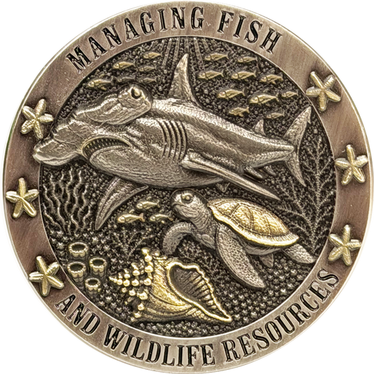 EL16-19 Florida FWC Challenge Coin FWL Fish and Wildlife Conservation Commission Officer Hammerhead Conch Sea Turtle
