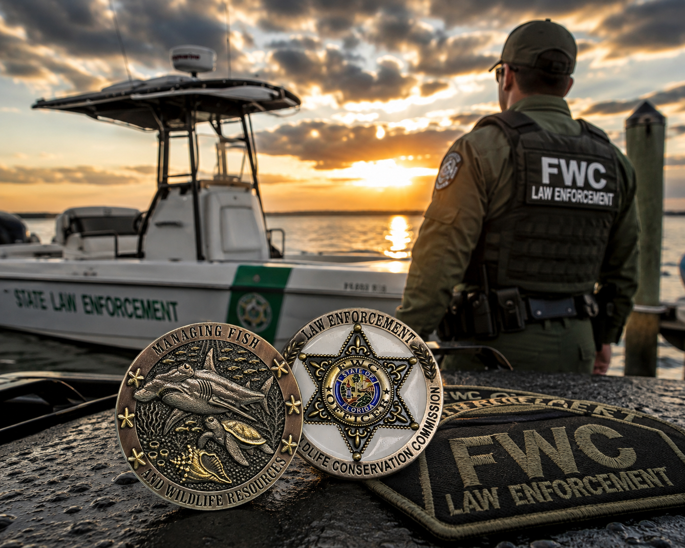 EL16-19 Florida FWC Challenge Coin FWL Fish and Wildlife Conservation Commission Officer Hammerhead Conch Sea Turtle