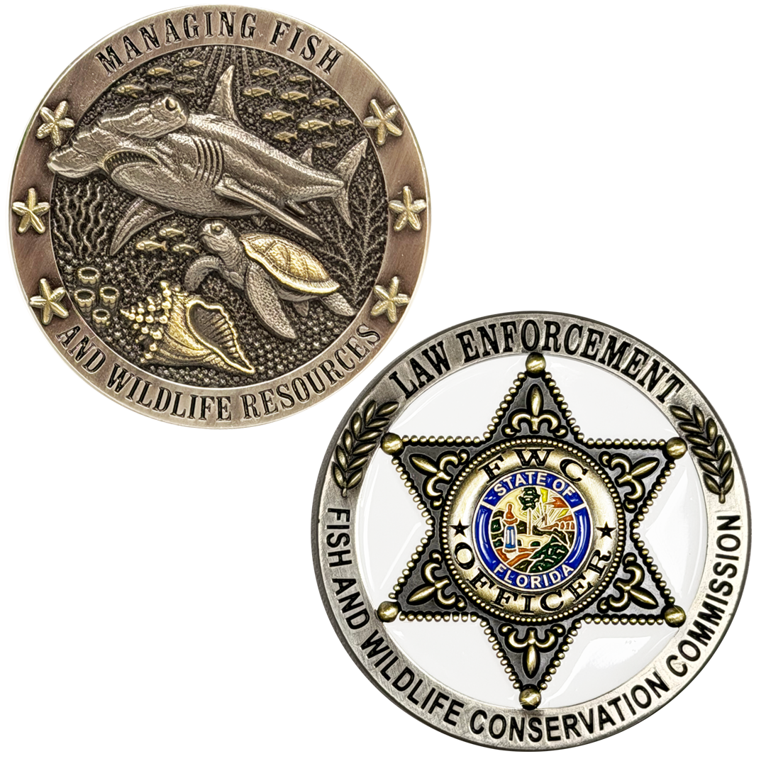 EL16-19 Florida FWC Challenge Coin FWL Fish and Wildlife Conservation Commission Officer Hammerhead Conch Sea Turtle