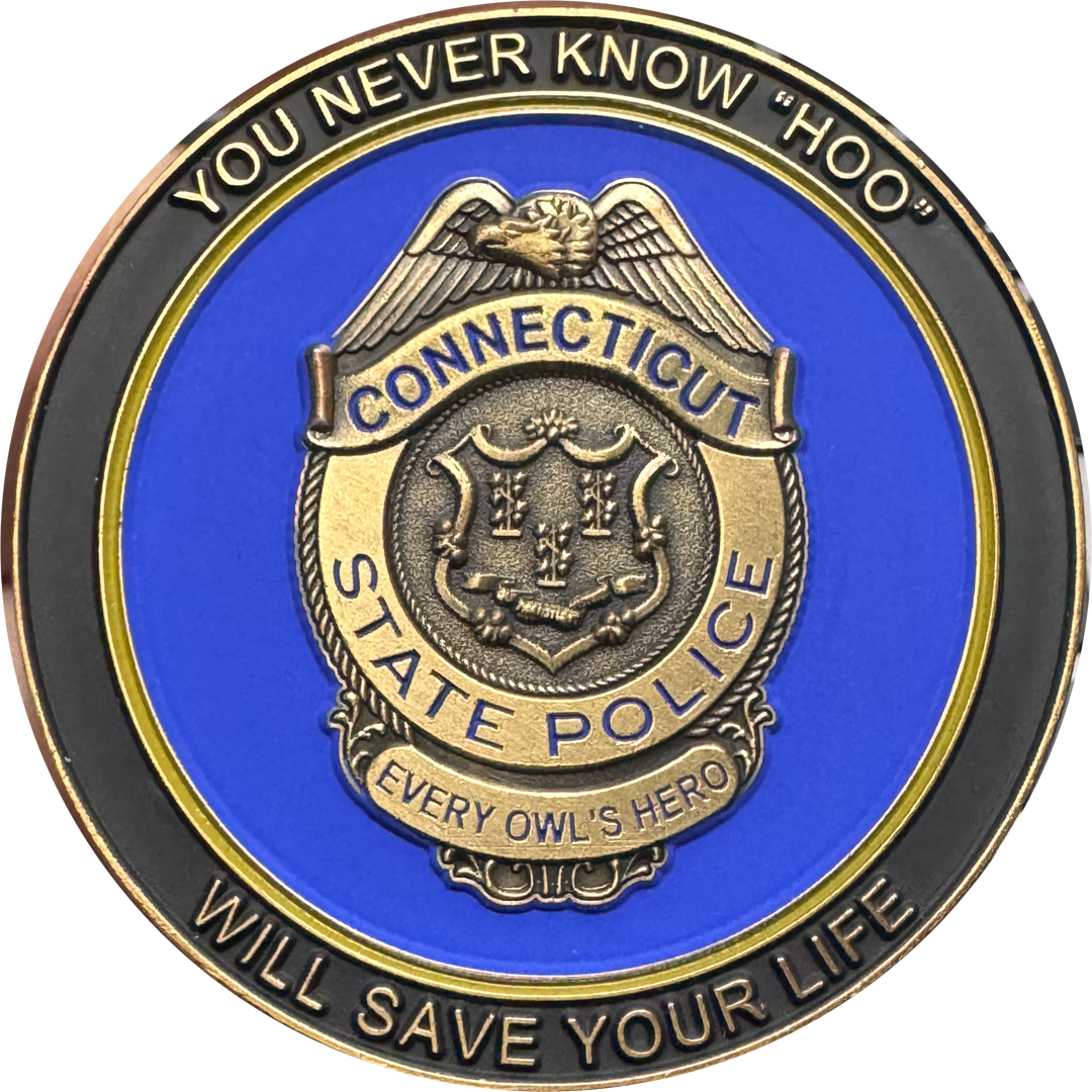 EL2-001 Connecticut State Trooper Bryan Fahey Resist Tyranny Highway Hero Challenge Coin Hoo Spits Owl Hero