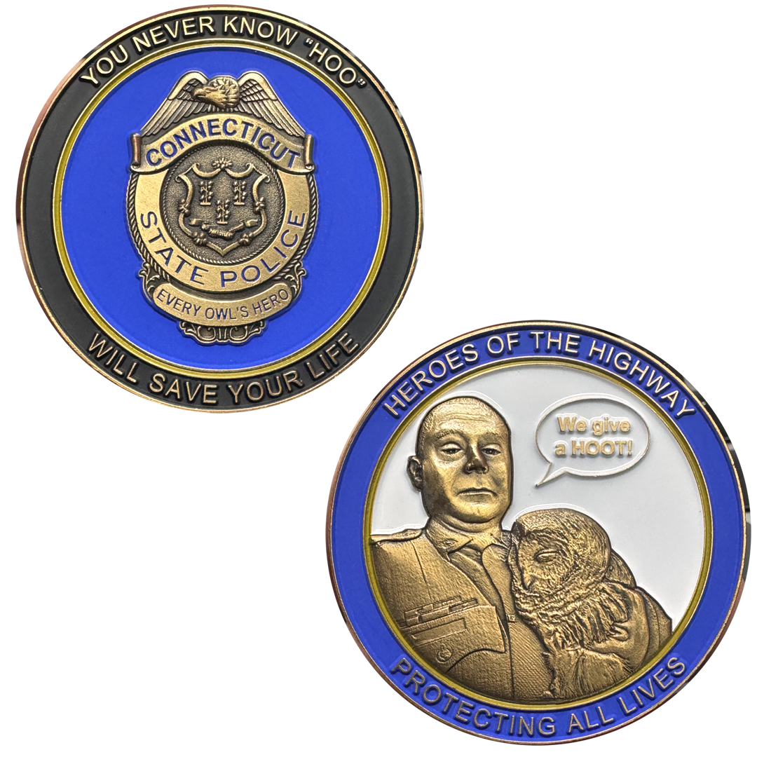 EL2-001 Connecticut State Trooper Bryan Fahey Resist Tyranny Highway Hero Challenge Coin Hoo Spits Owl Hero