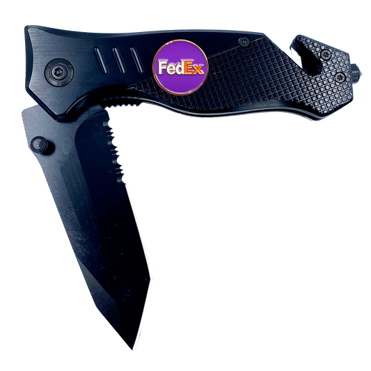 Box Opener Rescue Knife for Fedex Driver 3-in-1 tool with Seatbelt Cutter Steel Serrated Blade Glass Breaker