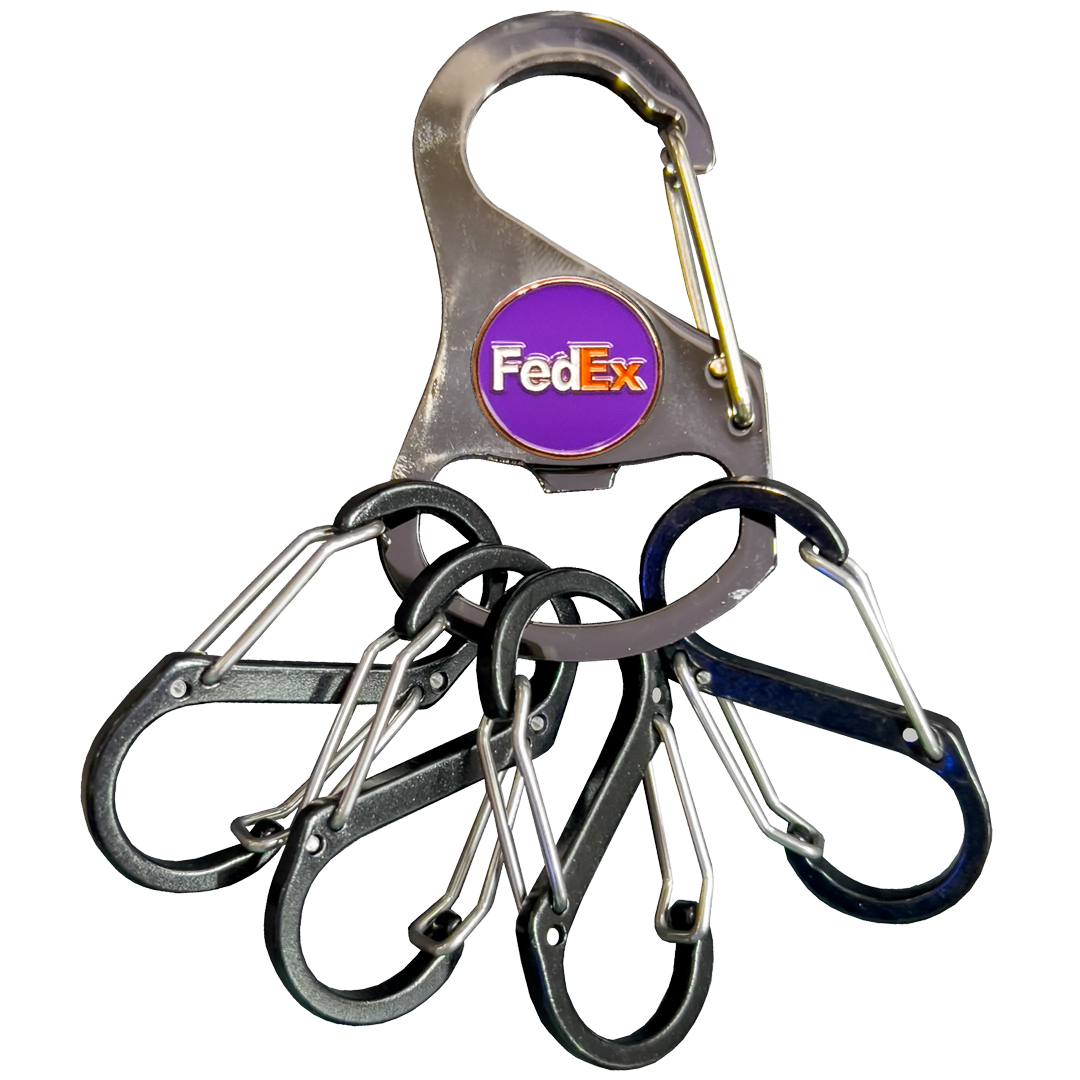 Fedex Truck Driver keys Carabiner Keychain with 4 carabiner clips vest clip and bottle opener function