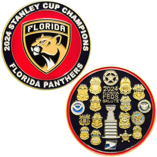 BL16-008 for Florida Panthers fans Feds Salute Cup Champions Challenge Coin Secret Service FBI HSI US Marshal DEA ATF IRS TSA NOAA Postal Police CBP ICE FAM VA Coast Guard Border Patrol FPS