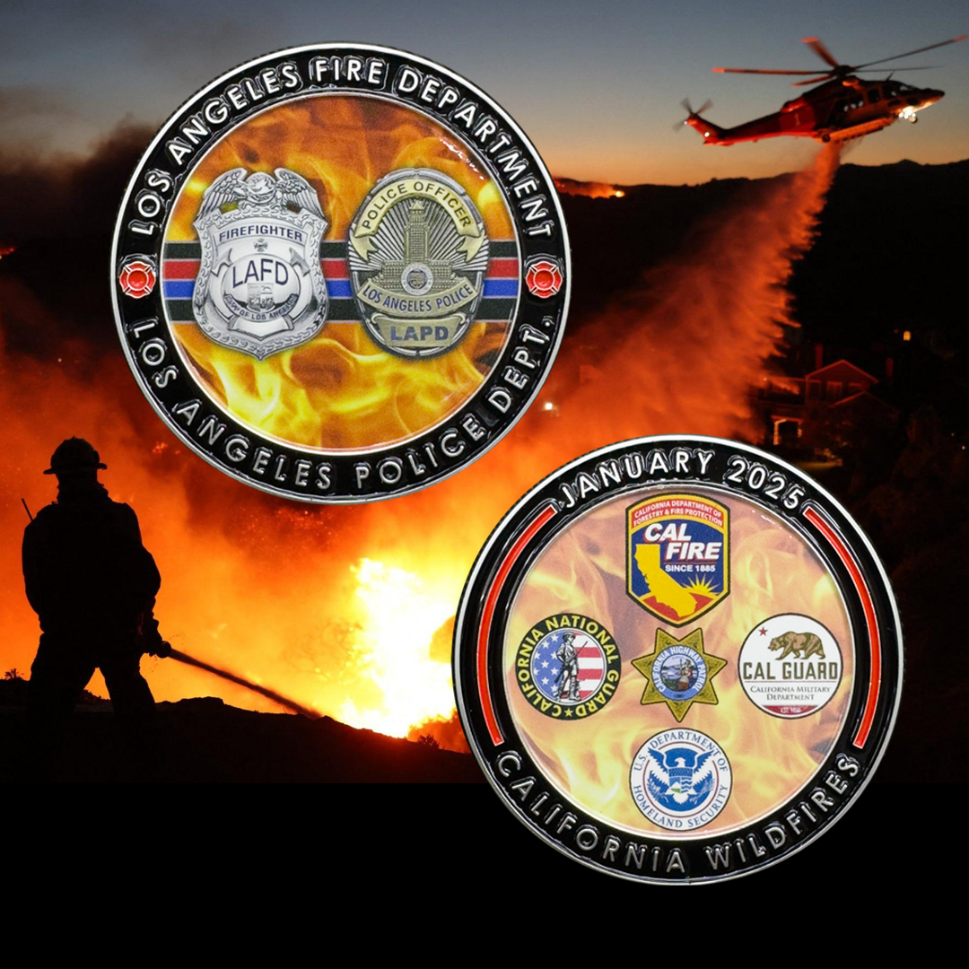 EL15-12 California Wildfires LAFD LAPD Fire Police Challenge Coin Cal Fire Cal Guard Highway Patrol