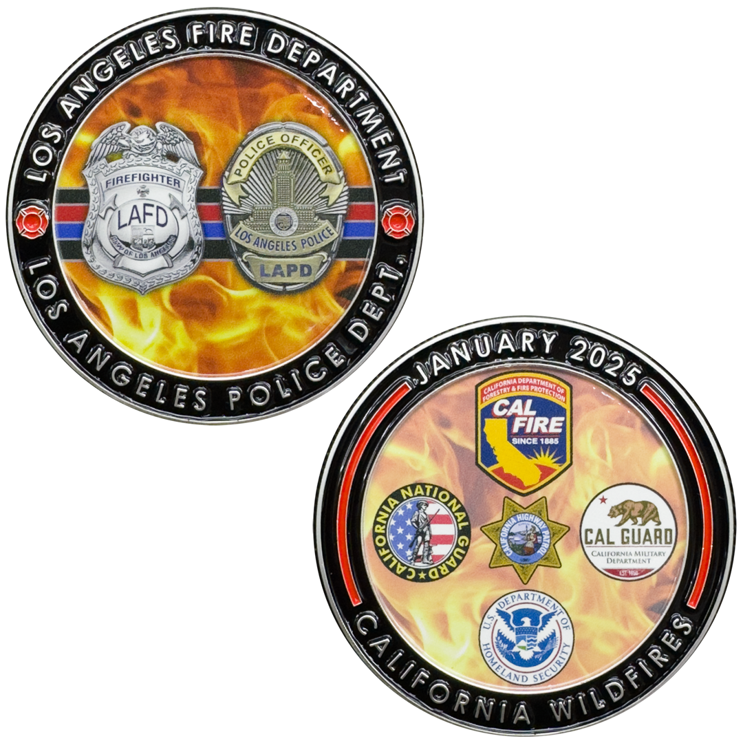EL15-12 California Wildfires LAFD LAPD Fire Police Challenge Coin Cal Fire Cal Guard Highway Patrol