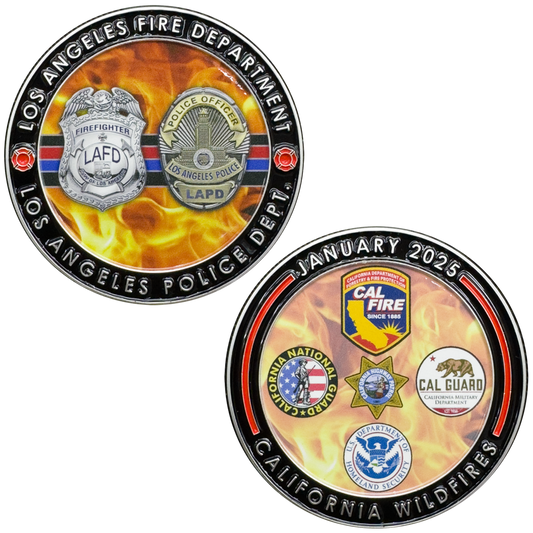 EL15-12 California Wildfires LAFD LAPD Fire Police Challenge Coin Cal Fire Cal Guard Highway Patrol