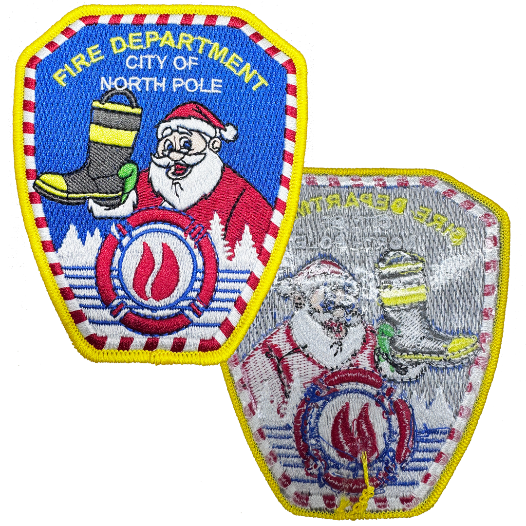 BL4-013 Santa Claus Fire Fighter City of North Pole Fire Department style iron-on patch Fireman CHRISTMAS