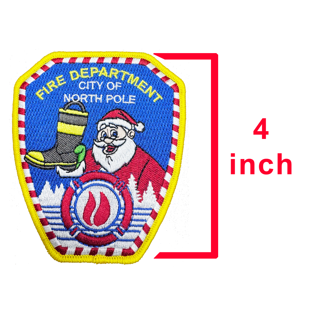 BL4-013 Santa Claus Fire Fighter City of North Pole Fire Department style iron-on patch Fireman CHRISTMAS