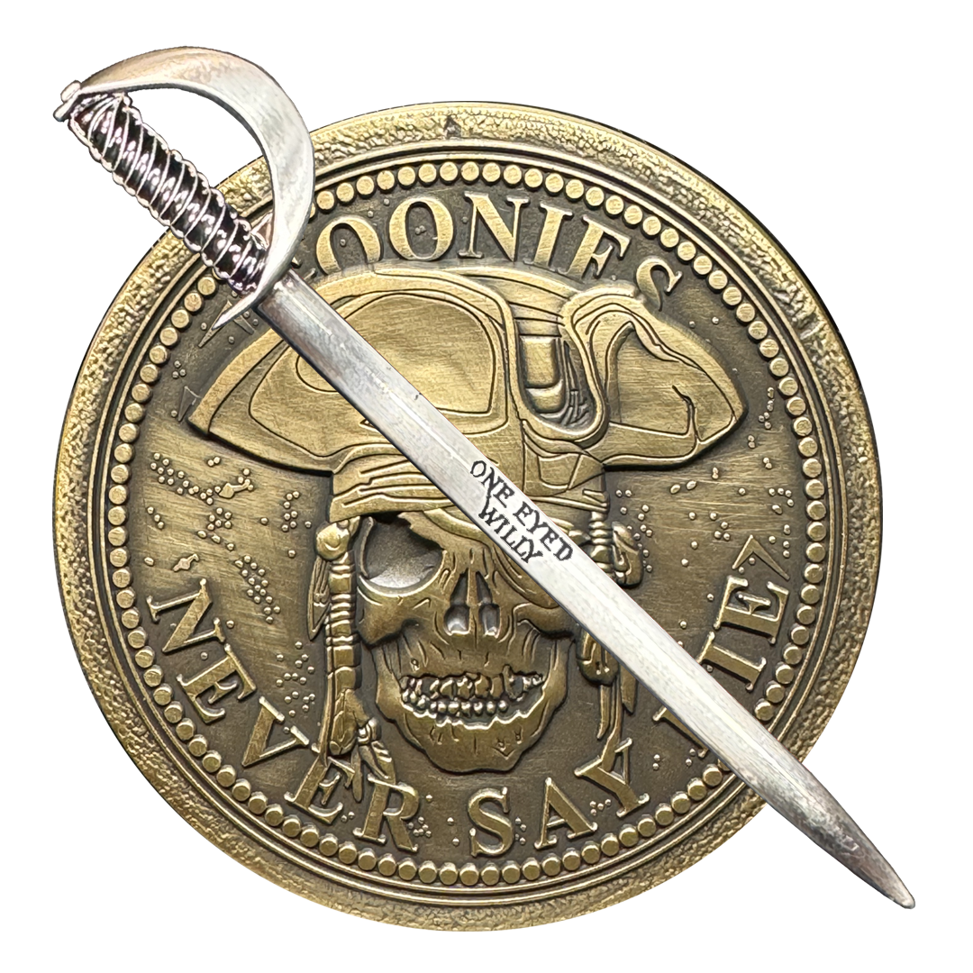 BL17-019 Goonies Never Say Die One Eyed Willy Shield with removable Sword Challenge Coin Set