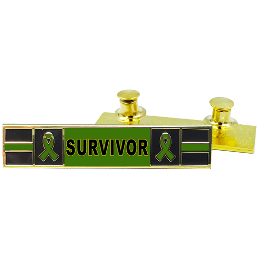 PBX-008-2 Thin Green Line Ribbon Liver Cancer Survivor commendation bar pin Police Style liver lymphoma gall bladder Awareness Month