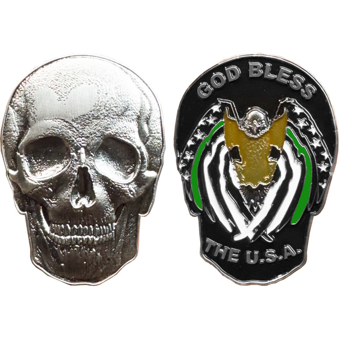 EL14-008 Thin Green Line Flag Border Patrol Sheriff Eagle God Bless America Skull Challenge Coin Marines Army Veteran