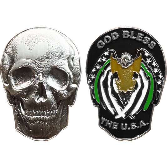 EL14-008 Thin Green Line Flag Border Patrol Sheriff Eagle God Bless America Skull Challenge Coin Marines Army Veteran