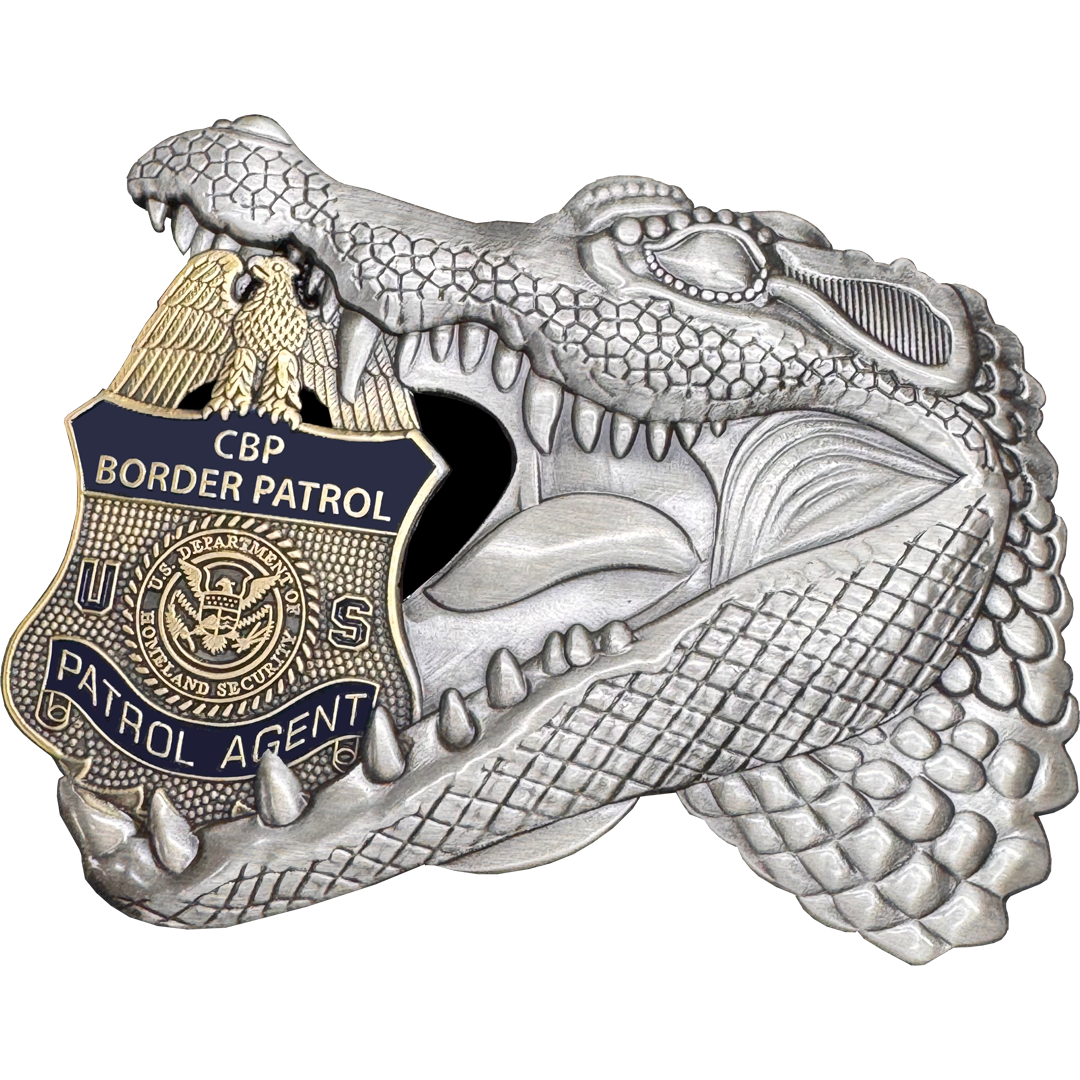 EL17-13 Border Patrol Agent Gator Belt Buckle for Challenge Coin Collectors and BPA's at Alligator Alcatraz