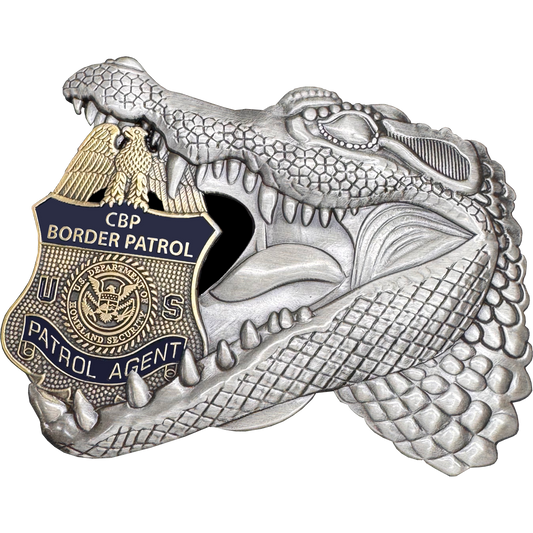EL17-13 Border Patrol Agent Gator Belt Buckle for Challenge Coin Collectors and BPA's at Alligator Alcatraz