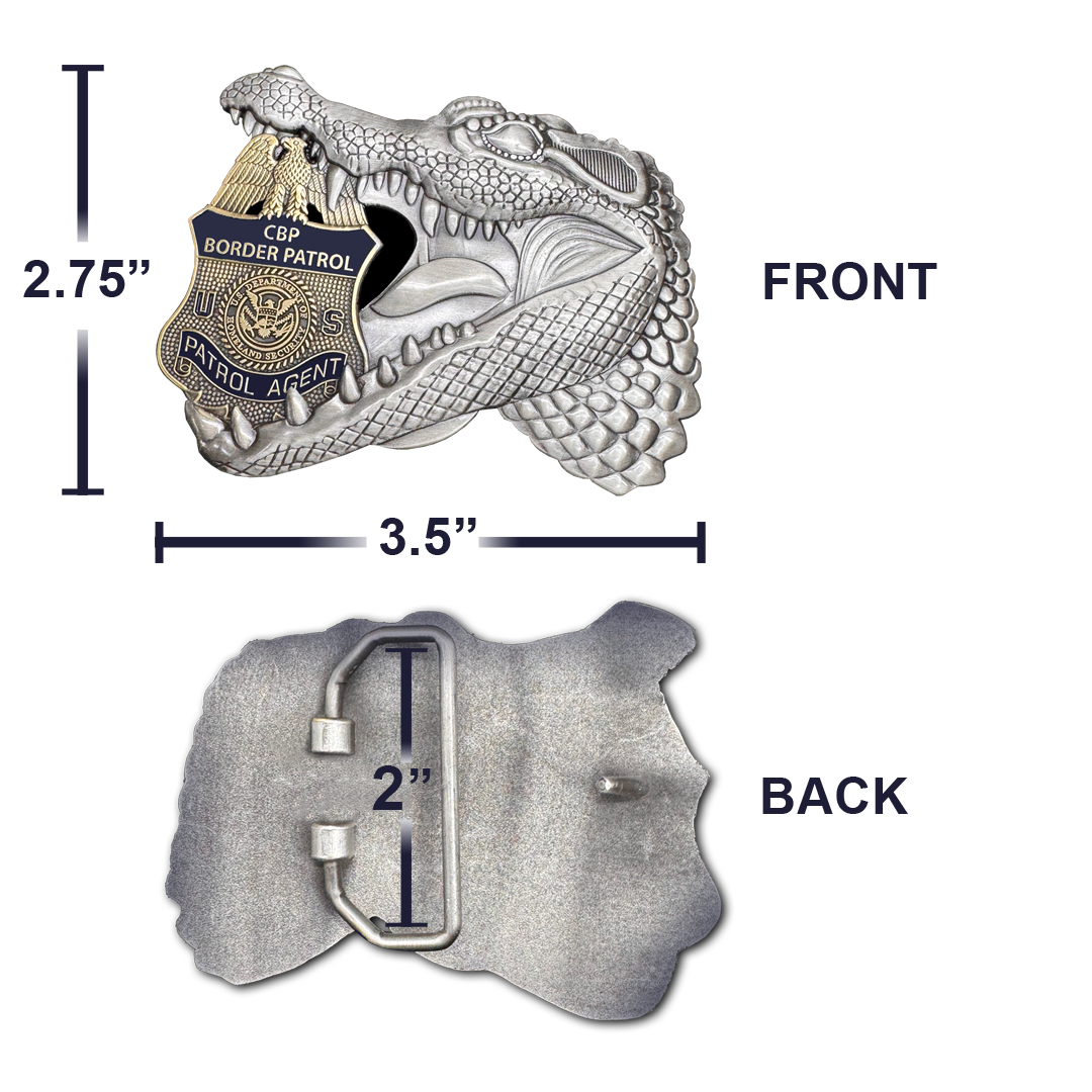 EL17-13 Border Patrol Agent Gator Belt Buckle for Challenge Coin Collectors and BPA's at Alligator Alcatraz
