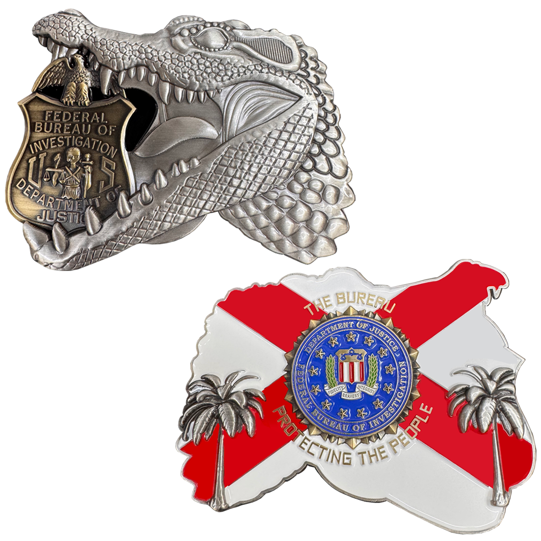K-002 FBI Special Agent Intel Analyst Alligator Challenge Coin Florida Gator Alligator Alcatraz style