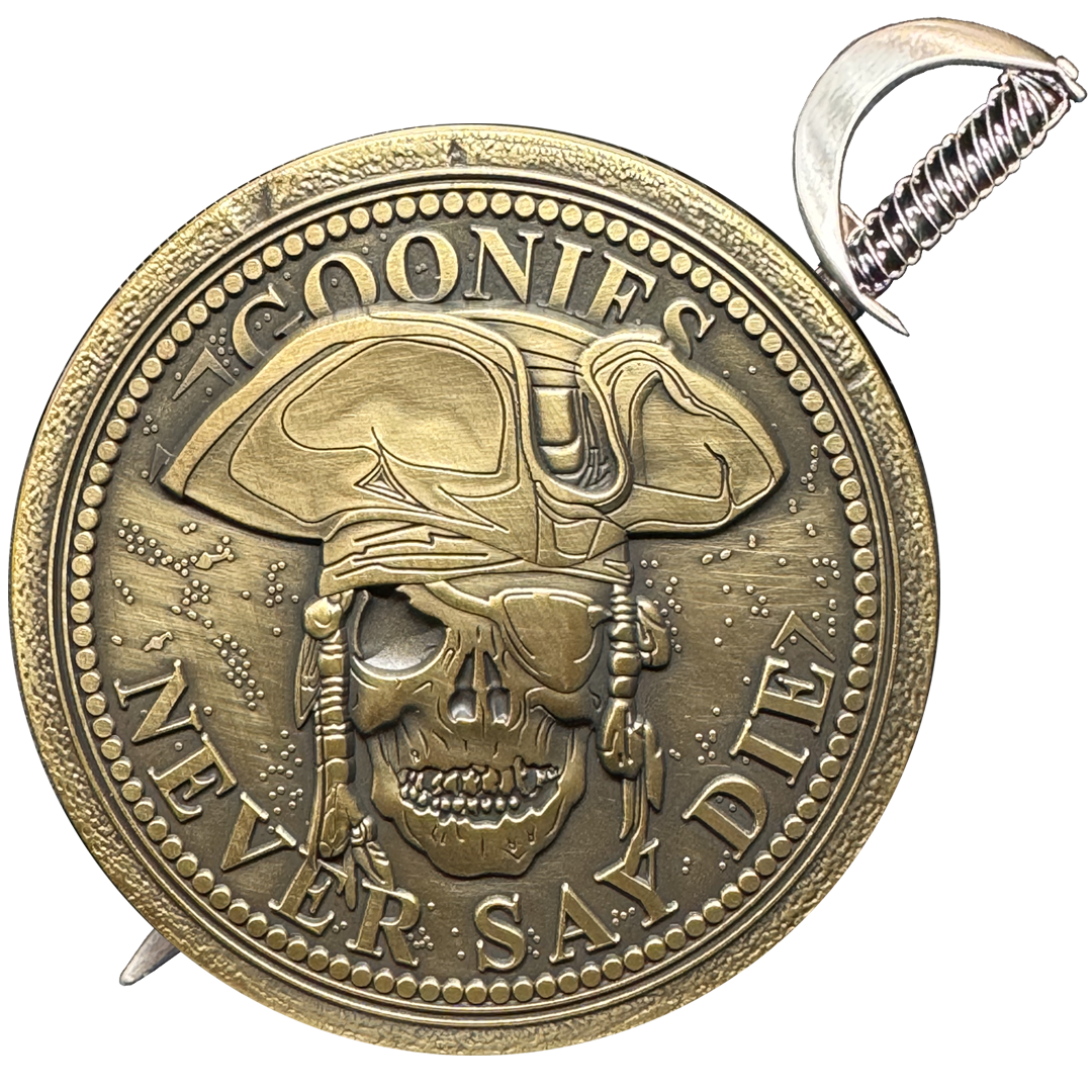 BL17-019 Goonies Never Say Die One Eyed Willy Shield with removable Sword Challenge Coin Set