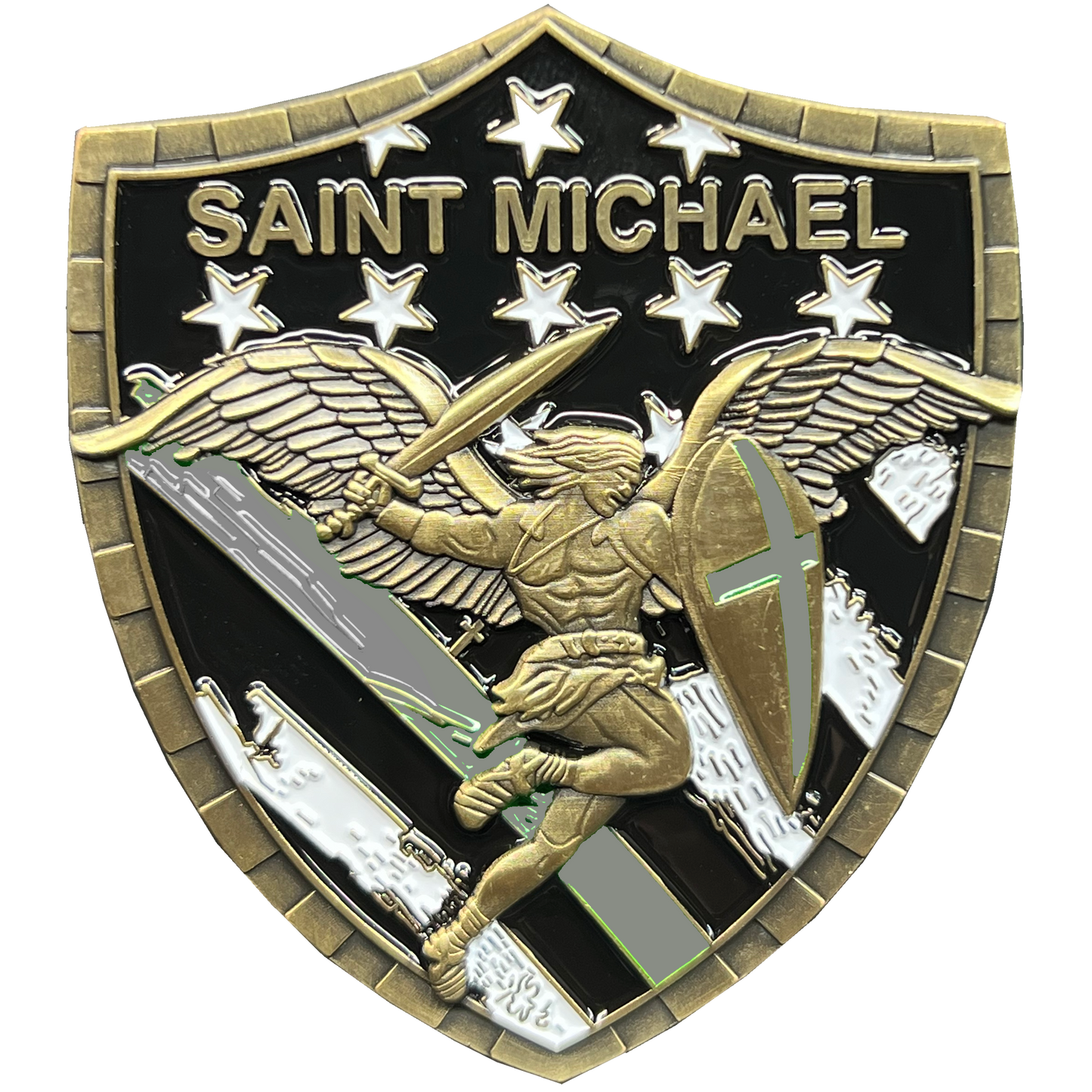 HH-011 Correctional Officer Saint Michael Gladiator Shield Thin Gray Line CO Flag Challenge Coin