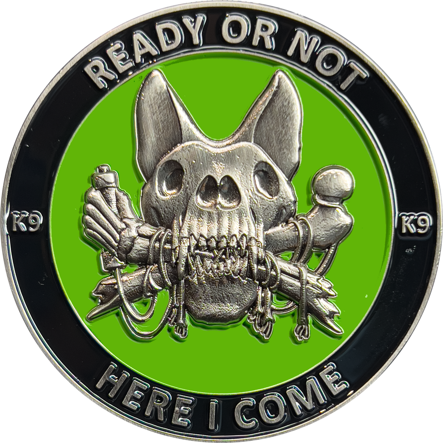 BL6-007 Border Patrol K9 Challenge Coin Canine Unit Saint Michael Thin Green Line Prayer Paw Prints