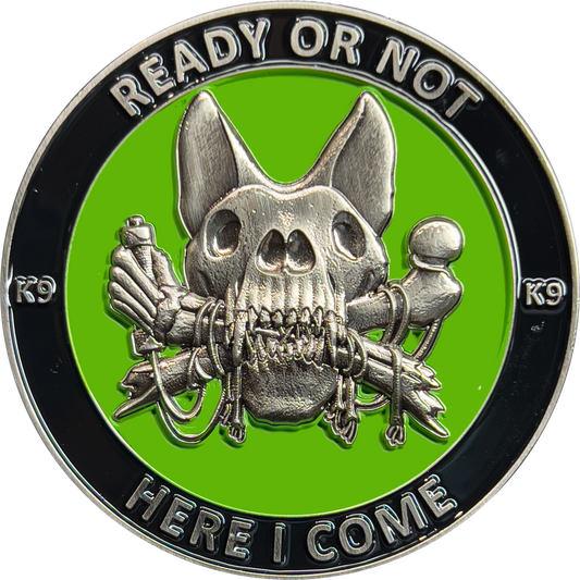 BL6-007 Border Patrol K9 Challenge Coin Canine Unit Saint Michael Thin Green Line Prayer Paw Prints