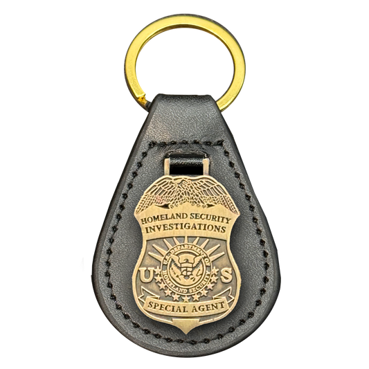 EL14-013 HSI Special Agent Investigations challenge coin leather keychain