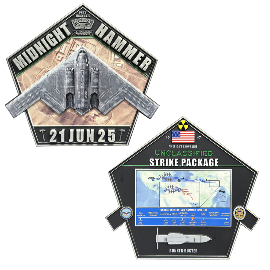 CL-ZZ Midnight Hammer Challenge Coin Honoring Pete Hegseth B-52 Bunker Buster Stealth Bomber B-2