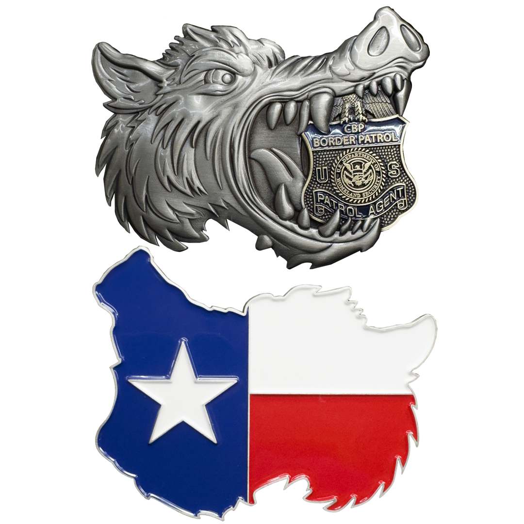 BL13-16 Texas Border Patrol Agent Hog Wild Boar Challenge Coin Alligator Alcatraz style