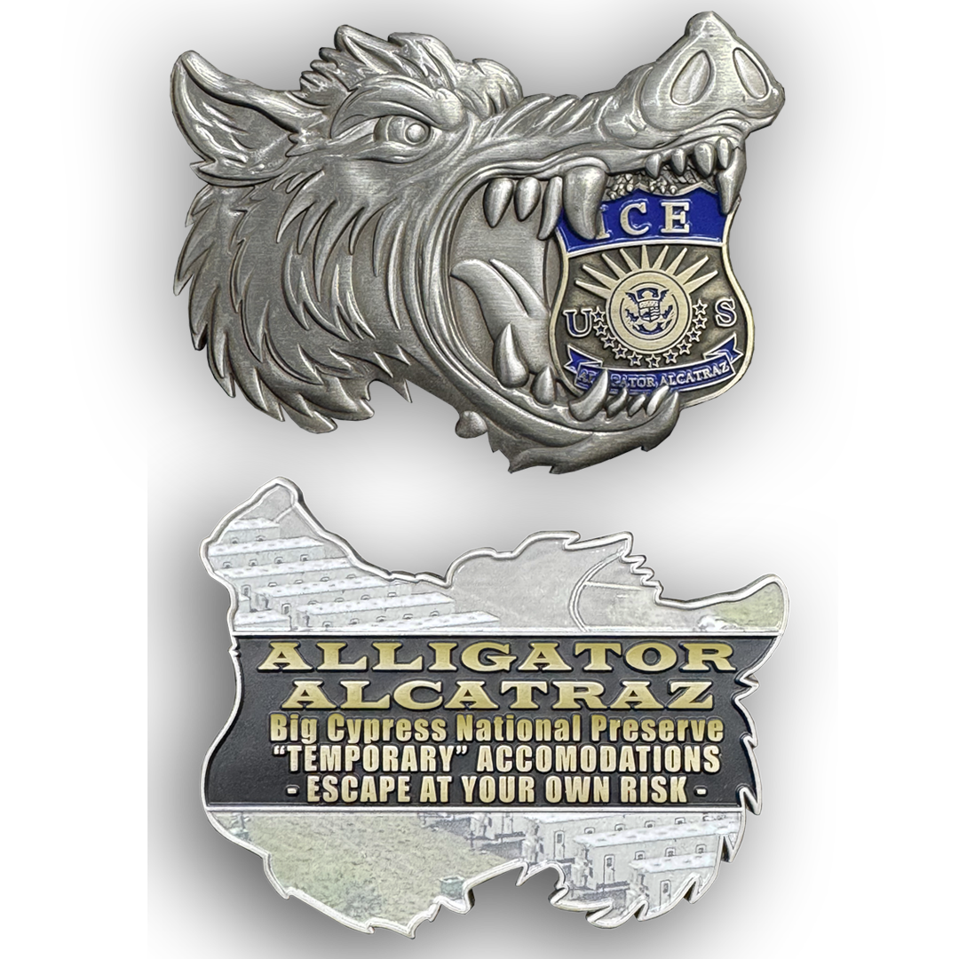 BL12-11 ICE Agent Alligator Alcatraz Hog Wild Boar Challenge Coin HSI Border Patrol CBP